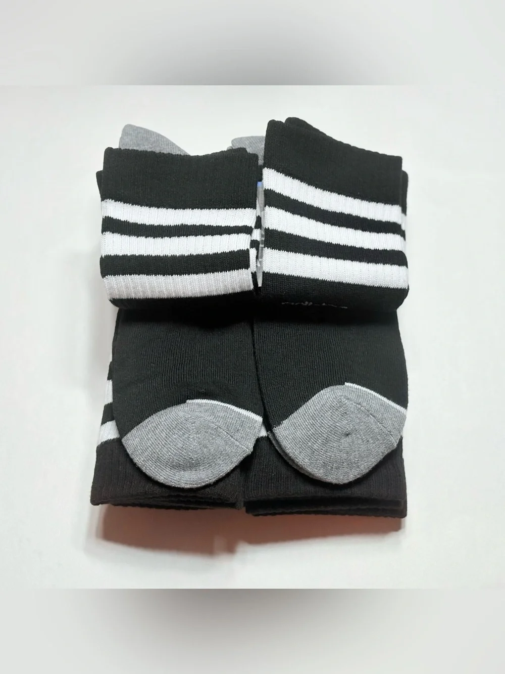adidas Men's Black and White 3-stripe roller Athletic Crew Socks - 6 Pack